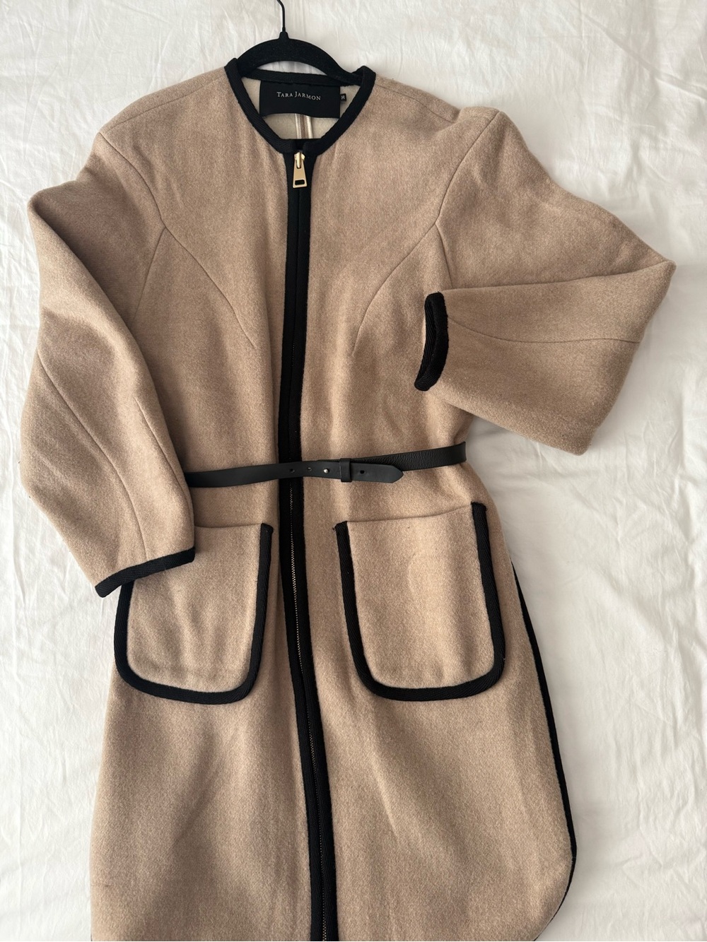 Tara Jarmon Beige Coat with Black Trim